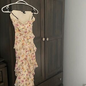 Forever 21 floor length strapless dress with thigh length slit.